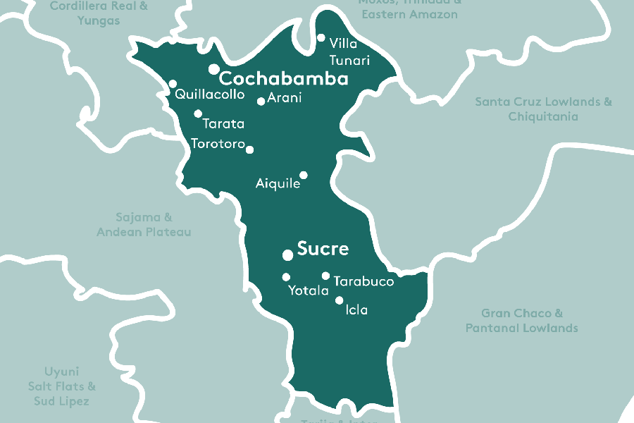 Sucre, Cochabamba & Central Valleys region map