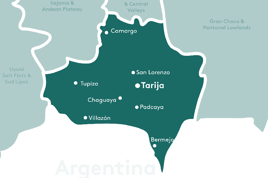 Tarija & Inter Andean Valleys region map